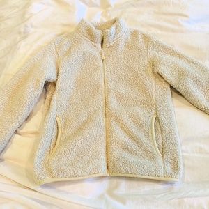 Girls 11/12 Uniqlo White Ivory Sherpa Fluffy Zip Up Sweatshirt Hoodie